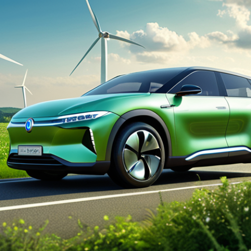 Home 6 **Image Prompt:** A futuristic hydrogen fuel cell car emitting only water vapor, driving through a lush green landscape. Focus on the clean energy aspect and the contrast between technology and nature. Background should contain modern German architecture and wind turbines in the distance.