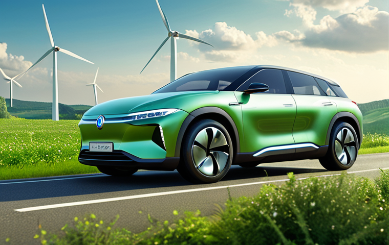 **Image Prompt:** A futuristic hydrogen fuel cell car emitting only water vapor, driving through a lush green landscape. Focus on the clean energy aspect and the contrast between technology and nature. Background should contain modern German architecture and wind turbines in the distance.
