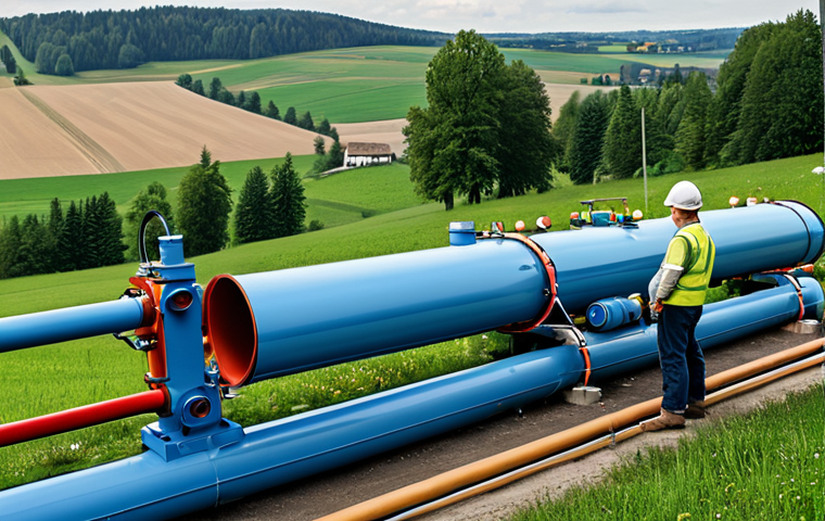 Retrofitting Gas Pipelines for Hydrogen**
"A cross-section illustration of an underground gas pipeline being retrofitted for hydrogen transport. Showing engineers in fully clothed, appropriate attire, inspecting the pipe with modern testing equipment. The surrounding environment is a rural German landscape. Clear diagrams highlight material testing and modifications. Safe for work, appropriate content, fully clothed, professional illustration, perfect anatomy, correct proportions, natural pose, high quality."
**