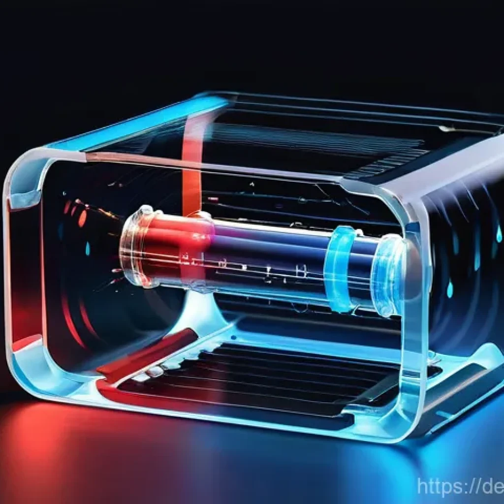 수소연료전지 작동 방식에 대한 심층 분석 - **Hydrogen Fuel Cell in Action:** A detailed, cutaway illustration of a transparent hydrogen fuel ce...