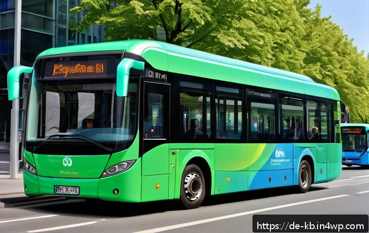 수소연료전지 기술의 상용화 사례 연구 - A modern German city street scene featuring sleek hydrogen fuel cell buses operating in public trans...