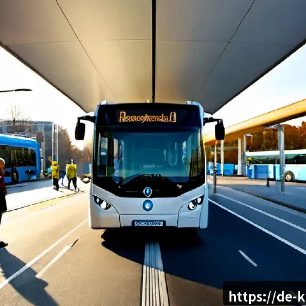 수소연료전지의 적용 가능성과 한계 - Photorealistic wide-angle scene of a hydrogen fuel-cell city bus refueling at a modern public statio...